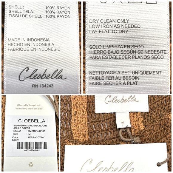 NWT Cleobella Ginger Hand Crochet Maxi Dress in Terracotta & Brown Stripes, M - Picture 15 of 16